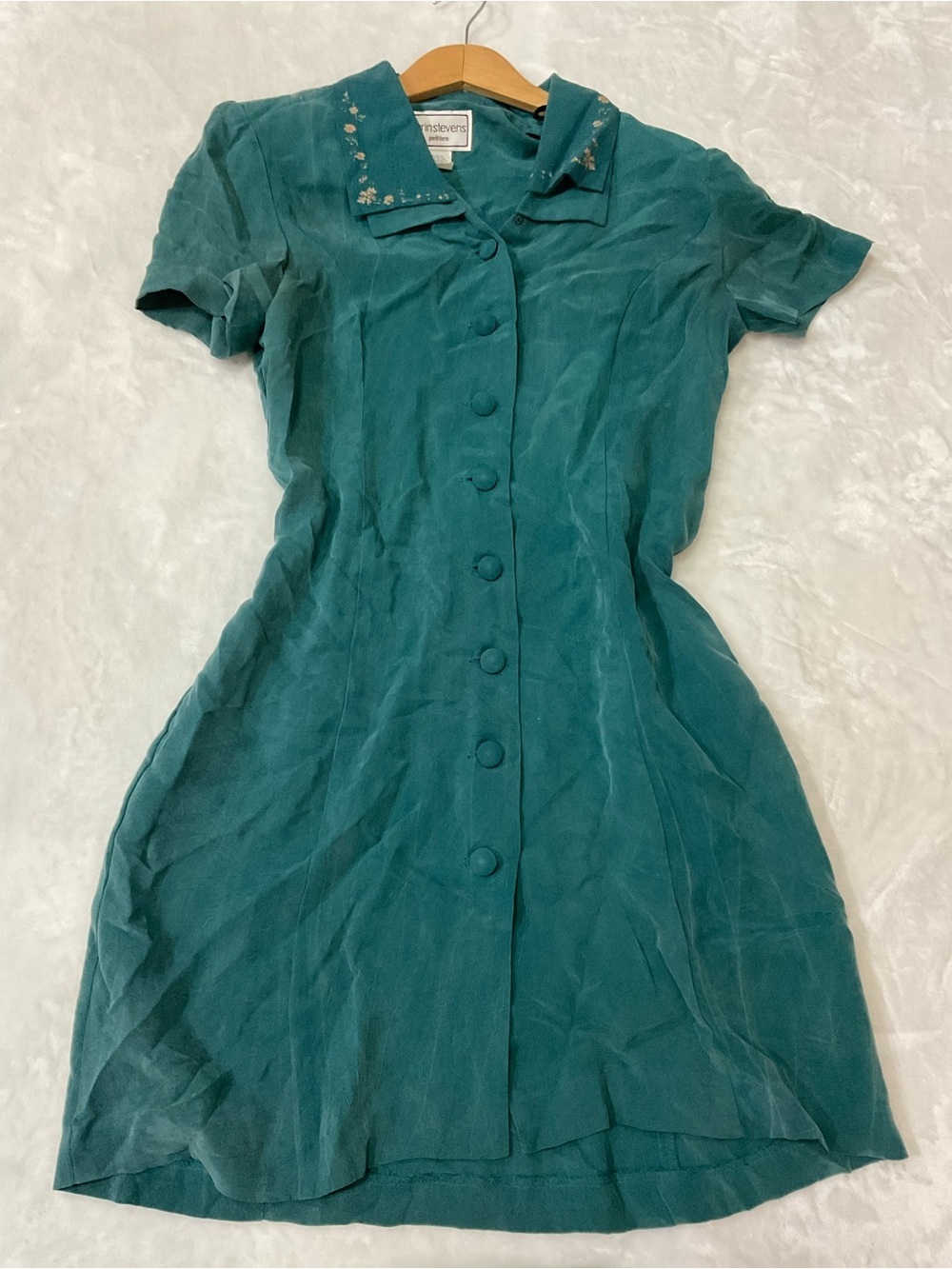 Vintage karin stevens Teal Button-Front Short-Sleeve Dress